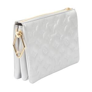 Louis Vuitton Coussin Shoulder Bag Leather Monogram Embossed Silver Tone